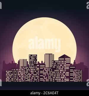 Night cityscape in flat style Stock Vector Image & Art - Alamy