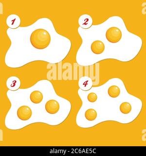 Fried egg isolated on yellow background. Fried egg flat icon. Fried egg closeup. Stock Vector
