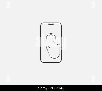 Mobile phone in hand, touch. Vector illustration, flat design. Stock Vector