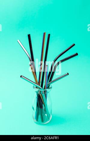 Set of different cocktail straws made of metal Stock Photo