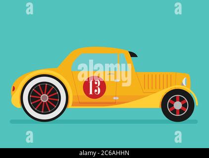 Vector Hotrod flat. Old school race car. Stock Vector
