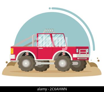 Flat design of car in motion on a safari trip. Stock Vector