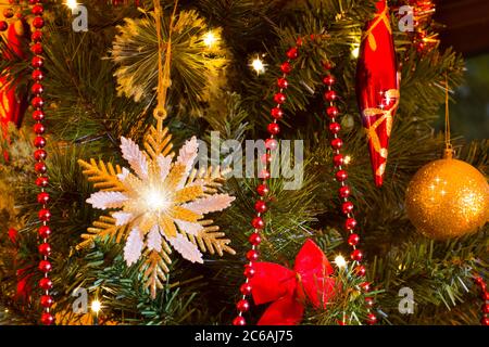 Christmas tree decorations on a tree Stock Photo