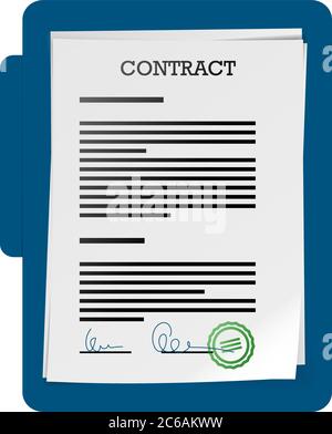 stack of documents or contract papers with abstract signatures and stamp in folder vector illustration Stock Vector