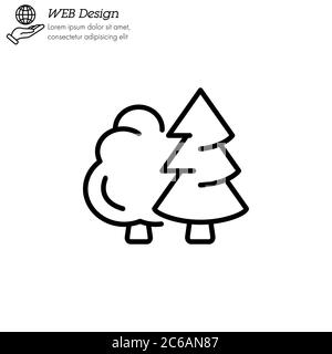 Deciduous and coniferous tree. Forest. icon thin line, linear, outline. Simple sign, logo. Stock Vector