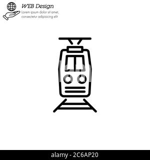 Train icon thin line, linear, outline front view. Simple sign, logo. Stock Vector