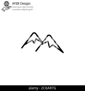Mountain icon thin line, linear, outline. Simple landscape sign, logo. Stock Vector