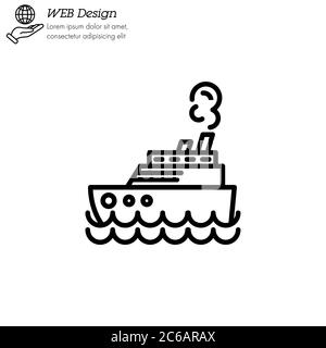 Steamship, steamboat, Cruise sea ship icon thin line, linear, outline. Simple sign, logo. Stock Vector