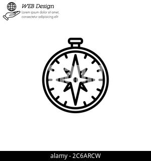 compass icon thin line, linear, outline. Simple sign, logo. Stock Vector