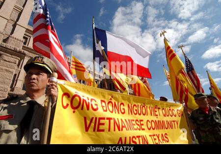 Austin, Texas USA, November 11 2004: Veteran's Day parade and ceremony at the Texas Capitol at which former Republic of Vietnam soldiers were honored for their service alongside U.S. troops during the Vietnam War.  ©Bob Daemmrich Stock Photo