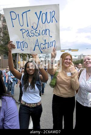 Austin, Texas USA, February 15, 2005: Social workers and college students march through downtown Austin protesting legislative cuts in children's benefits and social programs proposed by Texas lawmakers.    ©Bob Daemmrich Stock Photo