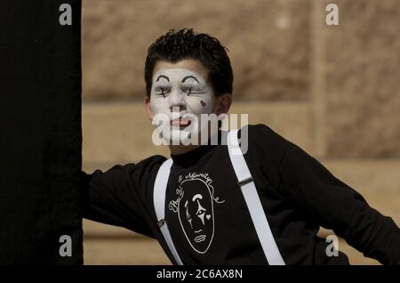 Austin, TX 28FEB05: A member of the Garland McMeans Junior High School Bobcats on Broadway Mime Troupe performs at the Texas Capitol in support of more arts education funding for Texas public schools. ©Bob Daemmrich Stock Photo