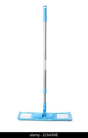 Front view of blue plastic mop isolated on white Stock Photo