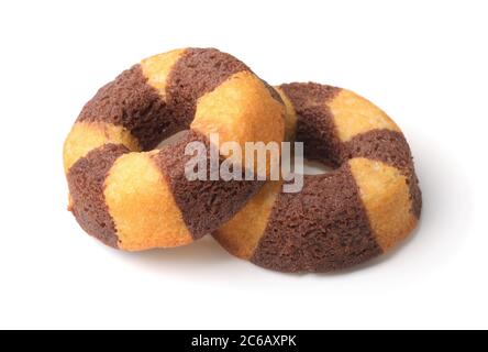Two chocolate banana sponge cakes isolated on white Stock Photo