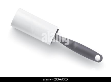Top view of adhesive lint roller isolated on white Stock Photo