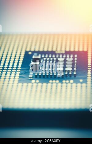 Close-up CPU - Central processing unit microchi. Selective focus and lens flare, toned photo. Stock Photo