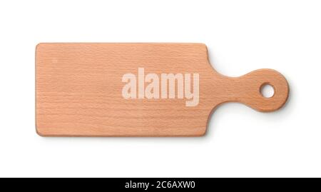Top view of empty beech cutting board isolated on white Stock Photo