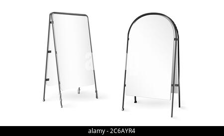 Street signage. Set of mock up. Blank white outdoor advertising stands. Vector 3d illustration isolated on white background. Stock Vector