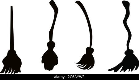 Set of different witch brooms isolated on white background. VECTOR Stock Vector
