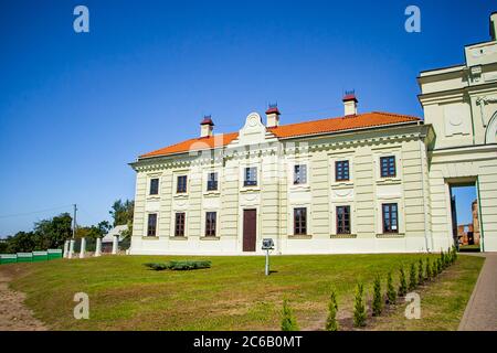 View of the old medieval palace in Ruzhany. Reconstruction of an ancient castle. Brest region, Belarus. Stock Photo