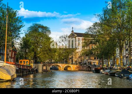 Amsterdam, The Netherlands, aug 18th 2017: View on the Prinsengracht Canal in the Center of Amsterdam Stock Photo