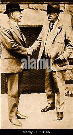 1920 left - L B McFarlane President Bell Telephone Co of Canada & Right H B Thayer President American Telephone  & telegraph Company----- Harry Bates Thayer (1858 – 1936), was an American electrical and telephone businessman. Stock Photo