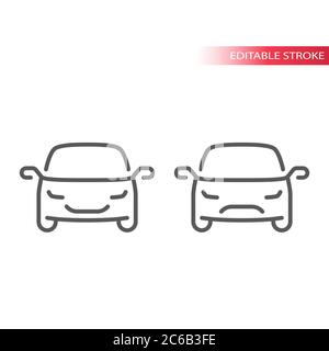 Car thin line vector icon. Happy and sad car outline symbol, editable stroke. Stock Vector
