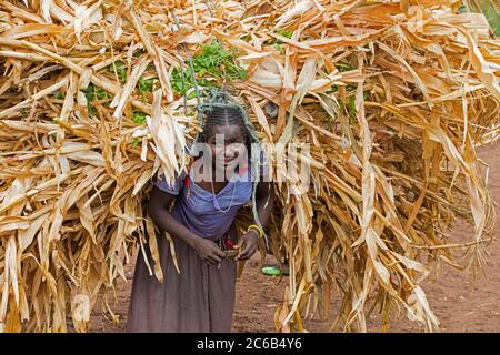 Download Black South African woman carrying a large bundle of ...