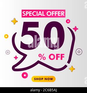 50 percent off sale discount on modern vector shape with vector illustration. Stock Vector