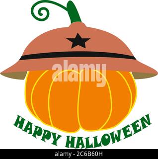 Halloween pumpkin with hat on white background.VECTOR Stock Vector