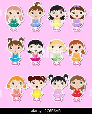 A set of cute little baby ballerina stickers. EPS10 vector format. Stock Vector