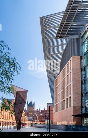 The Francis Crick Institute biomedical research centre, with St. Pancras railway station in the background, King's Cross, London, England, United King Stock Photo