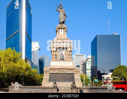 The Monument to Cuahutemoc at Paseo de la Reforma in Mexico City - Inaugurated in 1887 Stock Photo