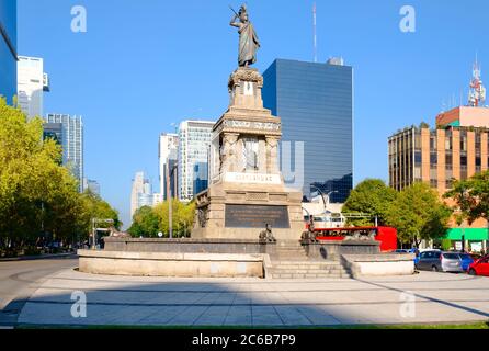 The Monument to Cuahutemoc at Paseo de la Reforma in Mexico City - Inaugurated in 1887 Stock Photo