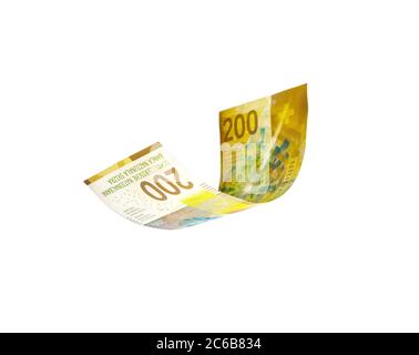 Flying Swiss money - Swiss francs note isolated with clipping path Stock Photo
