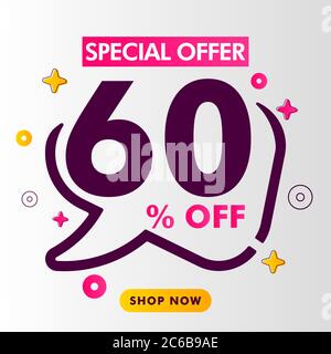 60 percent off sale discount on modern vector shape with vector illustration. Stock Vector