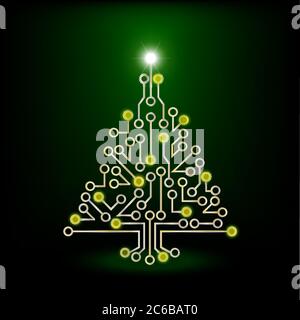 A Christmas tree circuit board on green background. EPS10 vector format Stock Vector