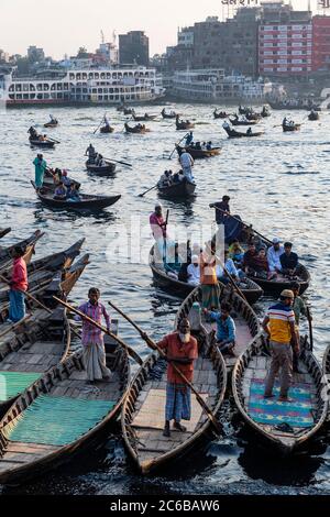 Passenger Canoes in the port of Dhaka, Bangladesh, Asia Stock Photo