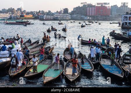 Passenger Canoes in the port of Dhaka, Bangladesh, Asia Stock Photo
