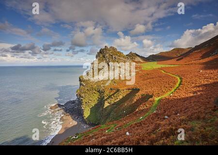 An autumn view of the rugged coastline at the Valley of Rocks, Exmoor National Park, Devon, England, United Kingdom, Europe