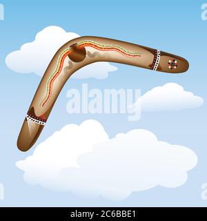 Boomerang flying through the sky. Space for your text. EPS10 vector format. Stock Vector