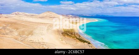 Jandia Peninsula, Risco del Paso, Playas de Sotavento and Laguna de Sotavento, Fuerteventura, Canary Islands, Spain, Atlantic, Europe Stock Photo