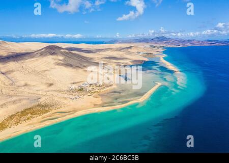 Jandia Peninsula, Risco del Paso, Playas de Sotavento and Laguna de Sotavento, Fuerteventura, Canary Islands, Spain, Atlantic, Europe Stock Photo