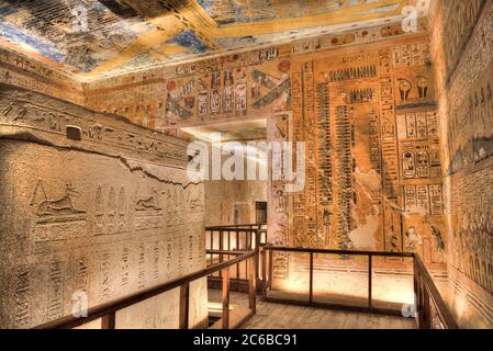 Sarcophagus in Burial Chamber, Tomb of Ramses IV, KV2, Valley of the Kings, UNESCO World Heritage Site, Luxor, Thebes, Egypt, North Africa, Africa Stock Photo