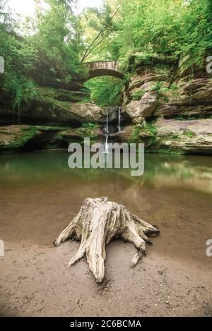 Old Man's Cave in Hocking Hills ohio waterfall upper Stock Photo