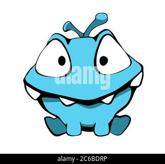 Cute cartoon monster blue for kid. Isolated on white background, sticker. Stock Photo