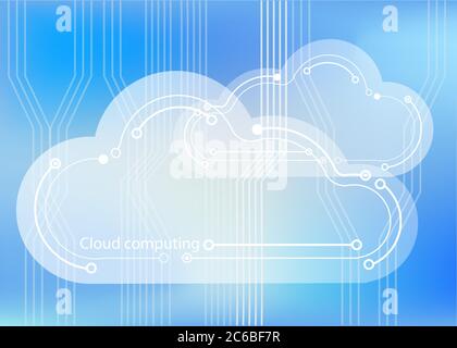 Cloud computing concept showing cloud icons styled like circuit boards agaisnt a circuit board background. EPS10 vector format. Stock Vector