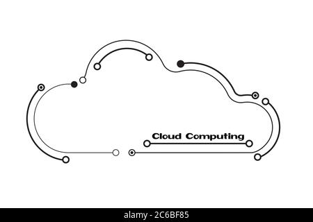 Cloud computing concept in black and white, showing a cloud icon styled like a circuit board. EPS10 vector format Stock Vector
