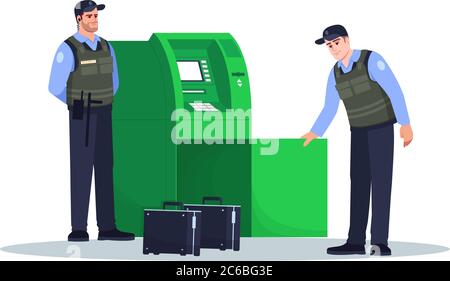 Bank security officer semi flat RGB color vector illustration set. Officer  with bulletproof vest. Man for briefcase protection. Police man isolated ca  Stock Vector Image & Art - Alamy