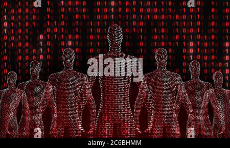 Crowd of standing digital people. The concept of the symbiosis of man and technology, medicine. 3d rendering Stock Photo